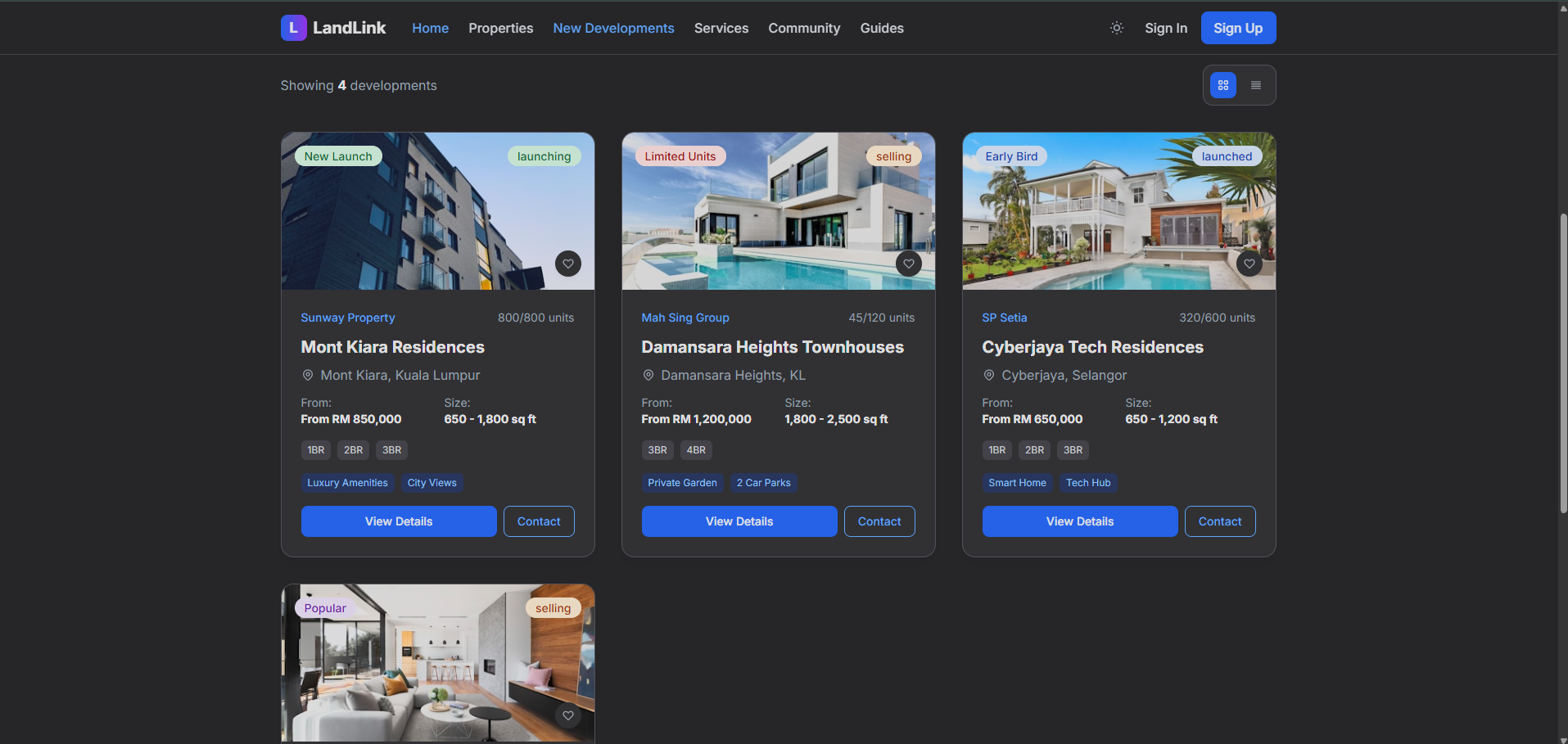 LandLink development property screen